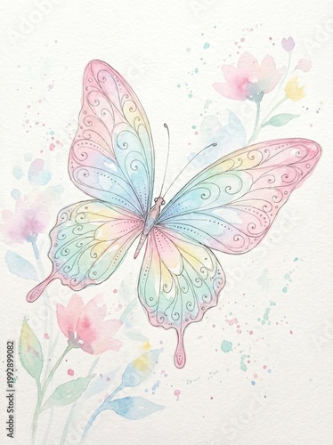 Cute Merch Style, Happy Cute Character, Adorable Animal Vibes, Sweet Cartoon Mood, Colorful Watercolor Butterfly Art for Nature Lovers