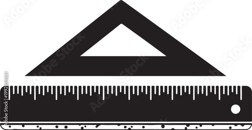 Ruler and triangle on surface.