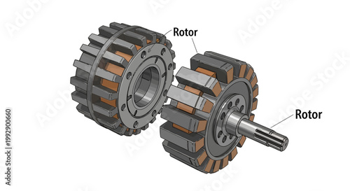 Detailed technical illustration showcasing two disassembled rotors with labeled parts, rendered with a clean, precise style against a bright white background, highlighting the component's