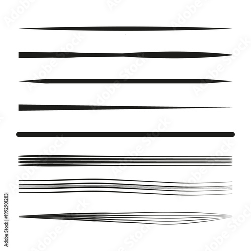 Horizontal brush strokes. Artistic line collection. Abstract paint Vector. Black marker smear.