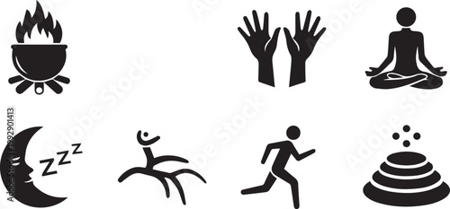 Yoga day icons meditation mindfulness and wellness for international yoga day