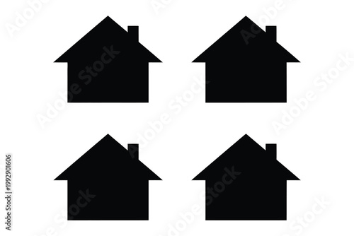 Four identical black house icons arranged in a square pattern on a white background