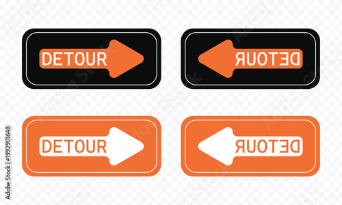 Traffic Detour sign on white background. Detour symbol. flat style . Vector Illustration . EPS 10 .