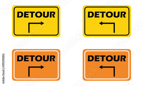 Traffic Detour sign on white background. Detour symbol. flat style . Vector Illustration . EPS 10 .