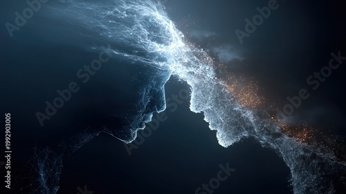 Abstract Conceptual Particle Head Silhouette Creative Digital Art Illustration