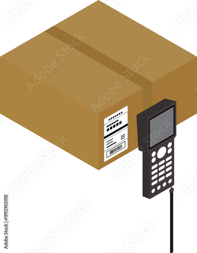 段ボールに貼られている出荷ラベルをハンディスキャナーで読み取っているイラスト