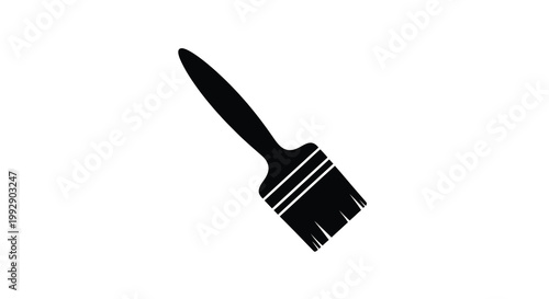 A simple black silhouette of a paintbrush on a white background