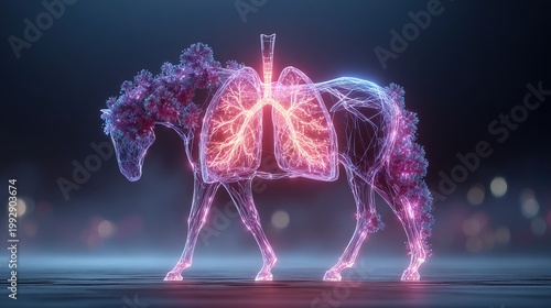 Dreamlike Glowing Horse Combined with Lung Silhouette Artistic Digital Illustration