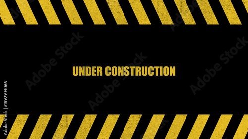 Under Construction Warning Background with Yellow Black Stripes Loop Animation.