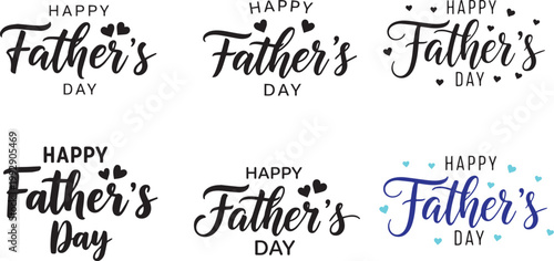 Collection of happy father's day text designs with heart accents fathers day typography greeting
