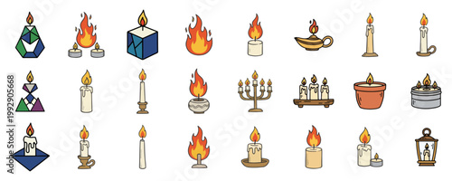 Set of Hand Drawn Candle Icons