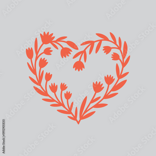 Orange floral heart border with blossoms and leaves decoration greeting