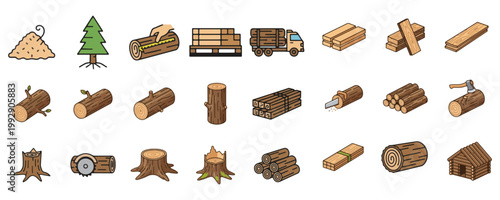Woodworking and Logging Icon Set