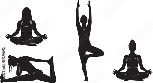 Celebrating yoga day diverse yoga poses silhouette for wellness and mindfulness