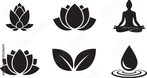 Celebrating yoga day lotus flower meditation silhouette collection for wellness