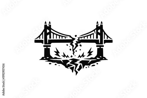 earthquake damaged bridge crack icon vector for seismic disaster infrastructure risk
