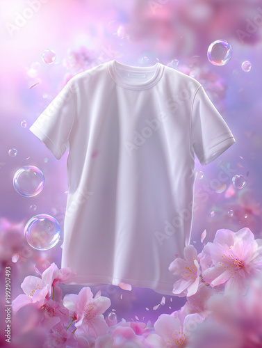 Blank t shirt mockup with flowers pastel spring design