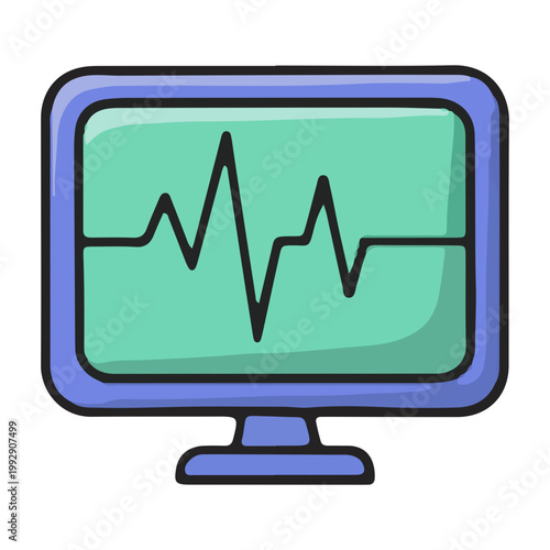 Medical Heart Rate Monitor Icon with Heartbeat Wave