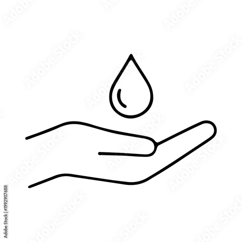 Hand with Water Drop Line Icon Vector Illustration