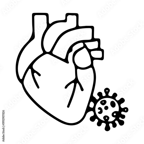 Human heart and virus cell line art illustration