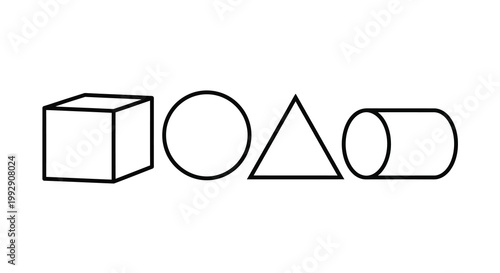 Simple geometric shapes a cube circle triangle and cylinder illustration