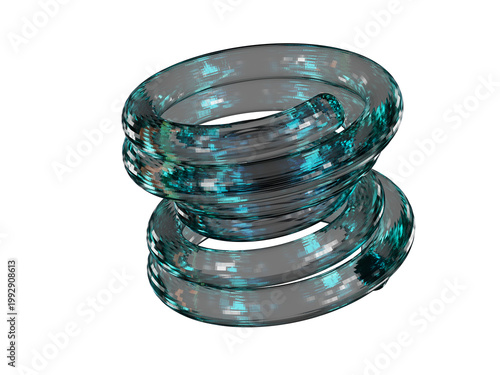 Abstract digital pixelated rings on dark background with reflection 3d render