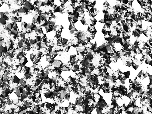 Abstract geometric pattern with black and white faceted texture 3d render