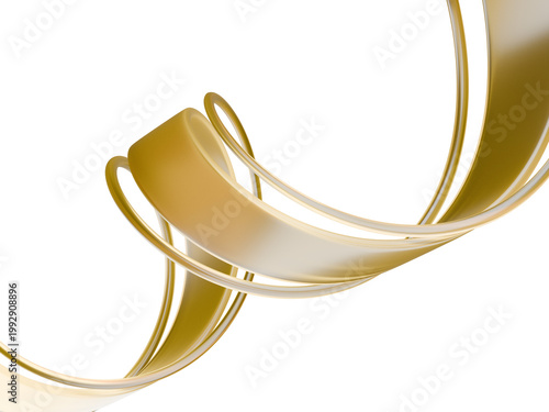 Golden abstract flowing ribbons swirling against a dark black background 3d render