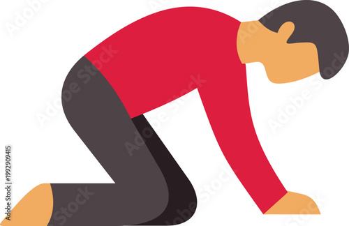 Man kneeling, bowing head, expressing submission, worship, or sorrow