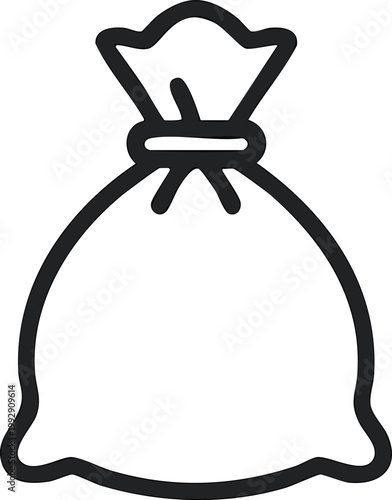 Minimal line icon of a sack-bag (harvest bag), tied at top. 