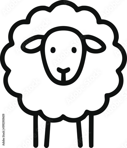 Minimal line icon of a sheep, fluffy outline, farm animal