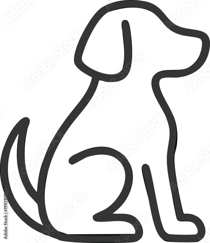 Minimal line icon of a sitting dog, farm animal style, simple outline. 