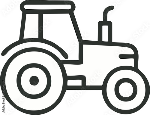 Minimal line icon of a tractor, side view, clean farm equipment outline