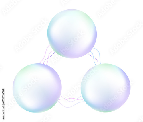 ラベンダーパープルとミントグリーンのオーロラパール球体を遺伝子のようにゆらゆらとした曲線で繋いだ美容成分イメージアイコン水滴バブルのデザインセット