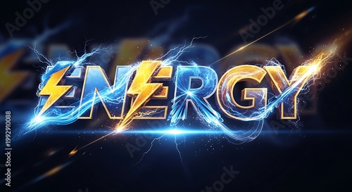 Dynamic Energy Text Effect with Electric Lightning Bolts and Glowing Sparks.