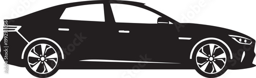 Black sedan car side view.