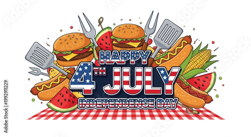 4th of July, American Independence Day, Patriotic BBQ, Summer Food Icons