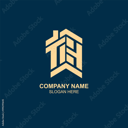 Modern Corporate Golden Color TH Logo Vector Design Template for Real Estate