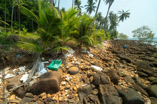 Plastic waste and garbage on tropical beach