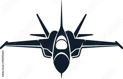 Cuadro en lienzo Fighter jet front view silhouette illustration, military aircraft design, aviati