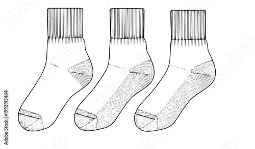 Sock flat sketch vector technical drawing apparel manufacturing mockup template