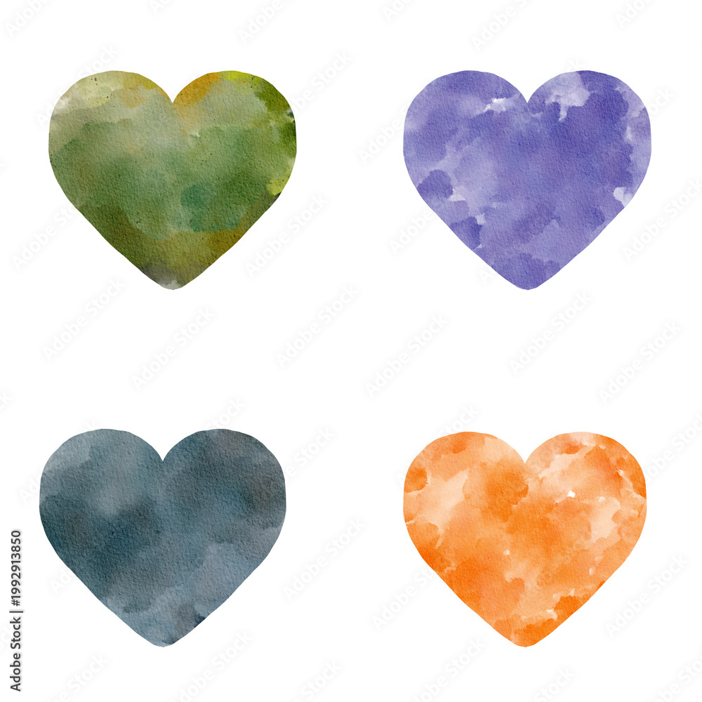 Obraz premium Colorful watercolor hearts in various shades on a black background for creative designs and artistic projects