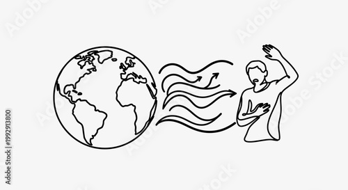 Global Warming Impact: Earth Emitting Heat Towards Man, Climate Change Concept