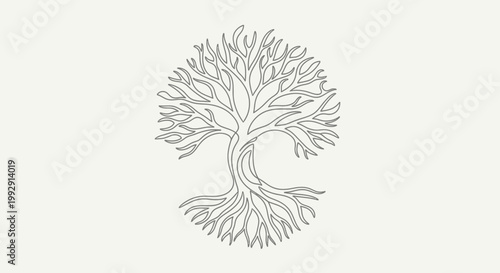 Stylized Tree of Life Outline, Intricate Branches and Roots, Minimalist Design