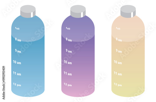 タイムマーカー付きマイボトル3本のイラスト（主線なし）