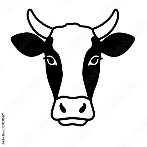Cow Head Outline Flat Icon with Horns and Ears