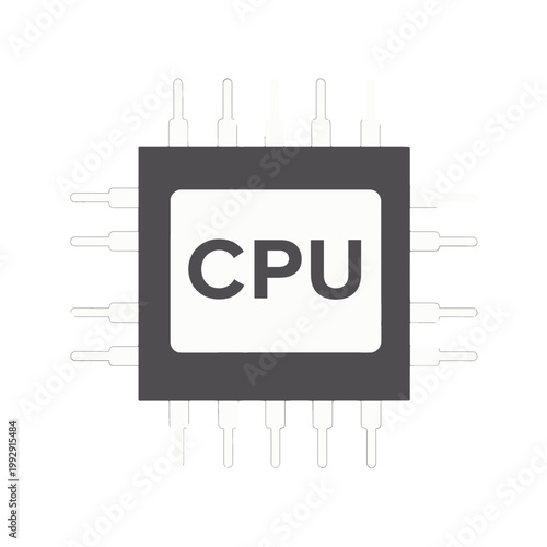 CPU Chip Flat Icon with Pin Connectors
