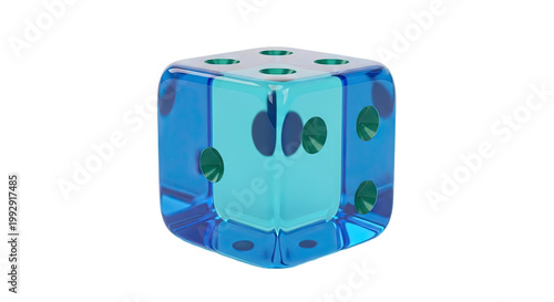 Transparent Blue Die with Green Pips