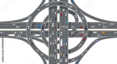 Busy Highway Interchange with Traffic Flow
