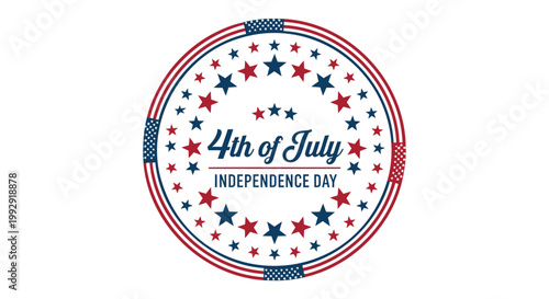 Patriotic 4th of July badge, Independence Day label, American flag stars circle, red white blue celebration icon